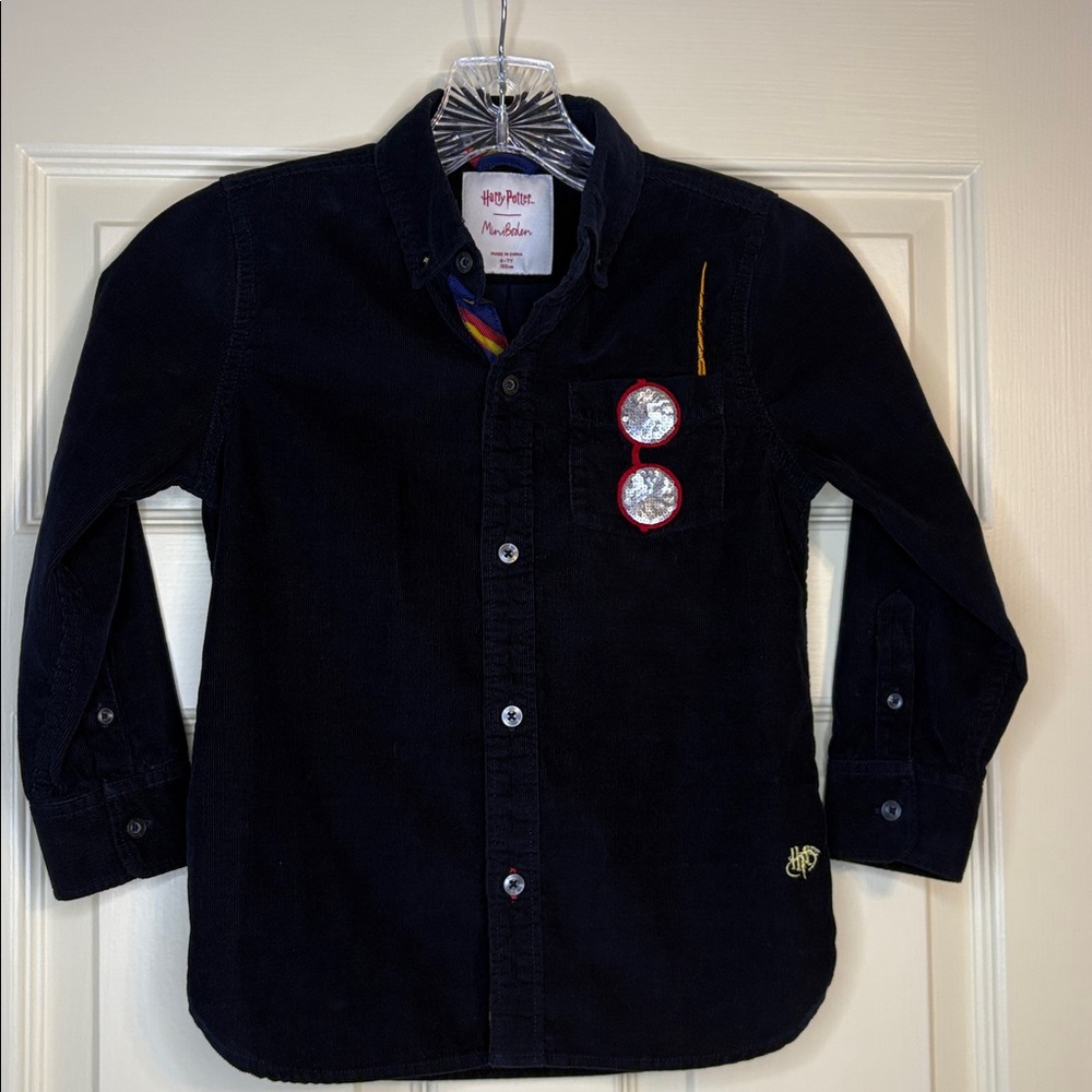 MINI BODEN HARRY POTTER Glasses Wand Embroidered Corduroy Button-Up Shirt 6-7Y